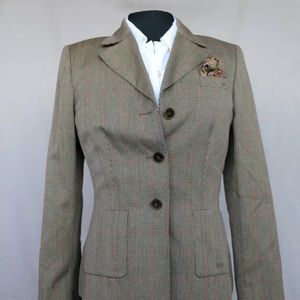 PRISTINE‎ VINTAGE Evan Picone CLASSIC Brown Glen Plaid Blazer w/ Pocket Hanky